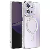 AVIZAR Ovitek za Redmi 15C, združljiv z MagSafe, z obrobo iz okrasnih kamnov, Srebrna, (5000189198)