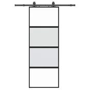 Vidaxl Drsna vrata z opremo črna 76x205 cm kaljeno steklo