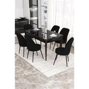 Hanah Home trpezarijski set Kor, sto na razvlacenje i 6 stolica, ploca u dekoru crnog mermera, crna tkanina Jerry