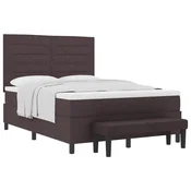Vidaxl Postelja z vzmetnico z blazino Temno rjava 140 x 190 cm blago