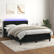 Greatstore Box spring postelja z vzmetnico LED črna 140x200 cm žamet