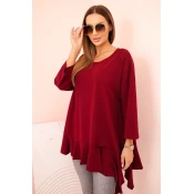 Kesi Włoski Plus Size womens blouse with cotton, frill, and rolled-up sleeves burgundy