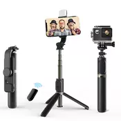 Selfie stick Techsuit Q03s z Bluetooth daljincem, stabilnim stojalom in LED lučko - črn