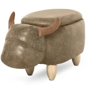 HOMCOM Shranjevalni puf v obliki bivola, moderni dnevni puf, tabure za noge, lesena konstrukcija, oblazinjena sedežna površina, 62x35x36cm, rjava