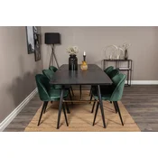 Venture Design Jedilna miza in komplet žametnih jedilnih stolov Miza 76x180x85 cm Stol 57x76,5x50 cm Črna Zelena