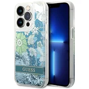 Guess Etui Guess Flower Liquid Glitter na iPhone 14 Pro - zeleno