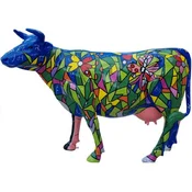 Casa Padrino luxury decorative sculpture cow blue/multicolored 210 x 55 x H. 147 cm - Huge garden sculpture - Life size sculpture - XXL decorative sculpture - XXL decorative animal figure