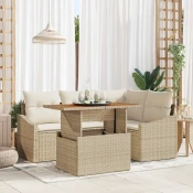 5 Dijelni Vrtni Sofa Set s Jastučićima Bež Poly Rattan