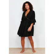 Trendyol Curve Black Mini Woven Striped Accessory Beach Dress