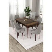 Hanah Home trpezarijski set Eta, sto na razvlacenje i 6 stolica, ploca u dekoru drveta Baroque, siva tkanina Babyface