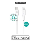 eSTUFF INFINITE kabel USB-C na Lightning MFI, 3 m, recikliran TPE, super mehak ES602370-BULK