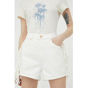 Traper kratke hlače Wrangler Fringed Festival za žene, boja: bijela, glatki materijal, visoki struk