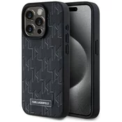 Ovitek Karl Lagerfeld KLHMP15LPKHPORPK iPhone 15 Pro 6.1 črni trdi usnjen ovitek z monogramom in kovinskim logotipom MagSafe (KLHMP15LPKHPORPK)
