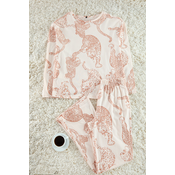 Trendyol Powder 100% Cotton Animal Patterned Knitted Pajama Set