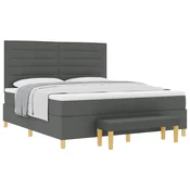 Vidaxl Postelja z vzmetnico z vzglavjem Temno siva 200 x 180 cm blago