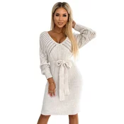 Openwork sweater dress with neckline and tie Numoco