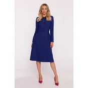 Stylove Womans A-line midi dress with decorative bows - blue