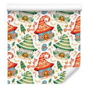 Tapeta z motivom božičnega drevesca v beli in krem barvi za dnevno sobo in spalnico 50x1000 cm