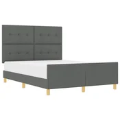Vidaxl Konstrukcija postelje z vzglavjem Temno siva 140 x 190 cm blago