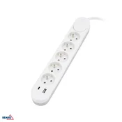 BEMKO Podaljšek s 5 vtičnicami, stikalom in 2x USB, 2 m, bel BM-B05-NB5GW2M-2U