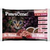 Pawsome! Mokra mačja hrana Junior - govedina in puran, Mixpack 4 x 85 g - 340 g