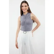 Trendyol Light Anthracite Gather Detailed Flexible Snap Fastener Knitted Body