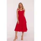 Stylove Womans Sleeveless flared midi dress - red
