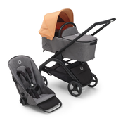 Bugaboo Dragonfly s košaro - BLACK/GREY MELANGE - ISLAND CORAL