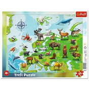 Trefl Puzzle Zemljevid Evrope z živalmi / 25 kosov