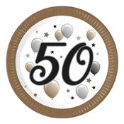50 let papirnati krožniki s potiskom, komplet 8 kosov, 23 cm