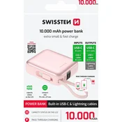 Swissten Powerbank Space 10 000 mAh USB-C in Lightning kabel - Roza
