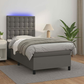 Krevet box spring s madracem LED sivi 80x200 cm od umjetne kože