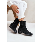 Suede ankle boots cowgirls womens low-heeled insulated sergio leone black