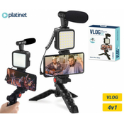 PLATINET PMVG4IN1 4u1 VLOG komplet za snimanje, mikrofon, LED svjetlo, držac, postolje, univerzalno
