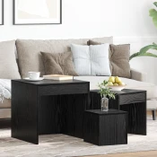 vidaXL Klubske mizice 3 pcs Črni hrast 45 x 45 x 45 cm Konstruiran les