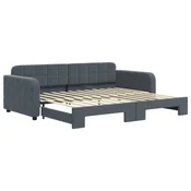Vidaxl Izvlečna dnevna postelja temno siva 90x200 cm žamet