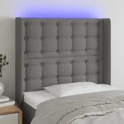 Vidaxl vidaXL Vzglavje postelje z LED diodo temno sivo 103x16x118/128 cm blago