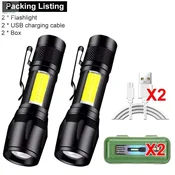 KJB Mini LED svetilka COB + XPE s polnjenjem USB, 2 kosa s škatlo