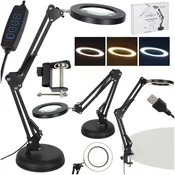 Northix LED namizna svetilka s 3-kratno povečevalno steklom, s spono ali podstavkom, USB