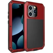 GS Ovitek za iPhone 15 Pro Max, oklepljen, z vgrajenim steklom, rdeč