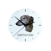 Greyhound, angleški hrt - geometrijska stenska ura s fotografijo in napisom