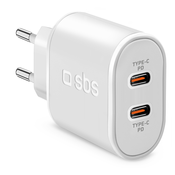 SBS - 20W polnilni adapter 2x USB-C Power Delivery, bel