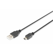 USB 2.0 connection cable, type A - mini B (5pin) M/M, 3.0m, USB 2.0 conform, bl
