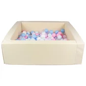 slomart Kvadratni bazen iz ekokože s 200 žogicami, 5 elementov (Barva bazena/žogic: cappuccino/bela, transparentna, pudrasto modra/baby blue, pudrasto roza, roza (pastel), modra (pastel))