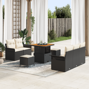 vidaXL 8-delni vrtna sofa set z blazinami črna poli ratan akacija