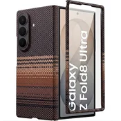 GS Ovitek za Samsung Galaxy Z Fold 8 Ultra, tekstura iz karbonskih vlaken, s steklom za zunanji zaslon, MagSafe, rumeno-rjav