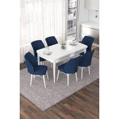 Hanah Home Set Trpezarijski sto i 6 stolica Nef, Plavo-beli