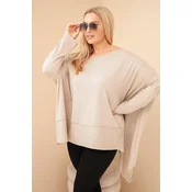 Kesi Plus Size womens cotton tunic with asymmetrical hem beige