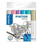 Pilot Pintor Medium Set akrilnih markerjev 1,5-2,2 mm - kovinski 6 kosov