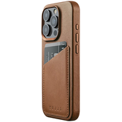 Mujjo Full Wallet Leather Case for iPhone 15 Pro - Dark Tan